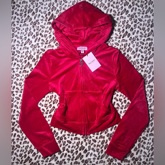 Juicy Couture Deep Red Velour Bling Rhinestone Tracksuit Jacket Sweater - Picture 2 of 6